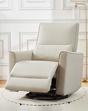 Recliner Chair, 360 Swivel Recliner Glider Rocking Nursery Chair with Ergonomic Design & Lumbar Support, PU Leather Manual Recliner for Living Room and Nursery