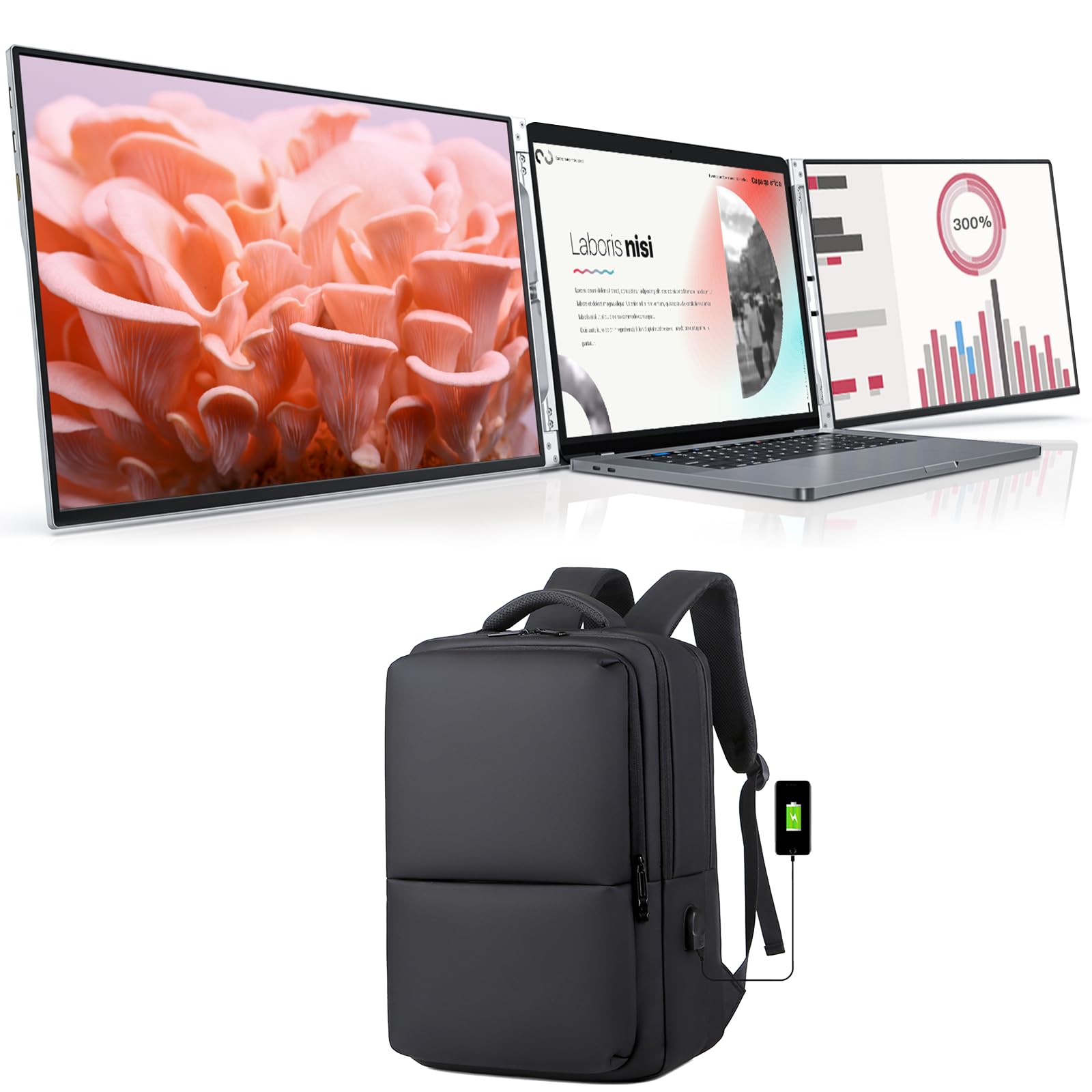 L LIMINKTravel Laptop Backpack LK14 Portable Triple Monitor for 13-16 Inch Laptop
