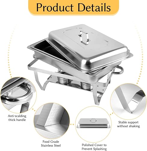 Miniatura 2 de Snowtaros Juego de 4 platos de bufé de 8 cuartos de galón, juego de calentador de alimentos de acero inoxidable, servidor rectangular con pinzas y