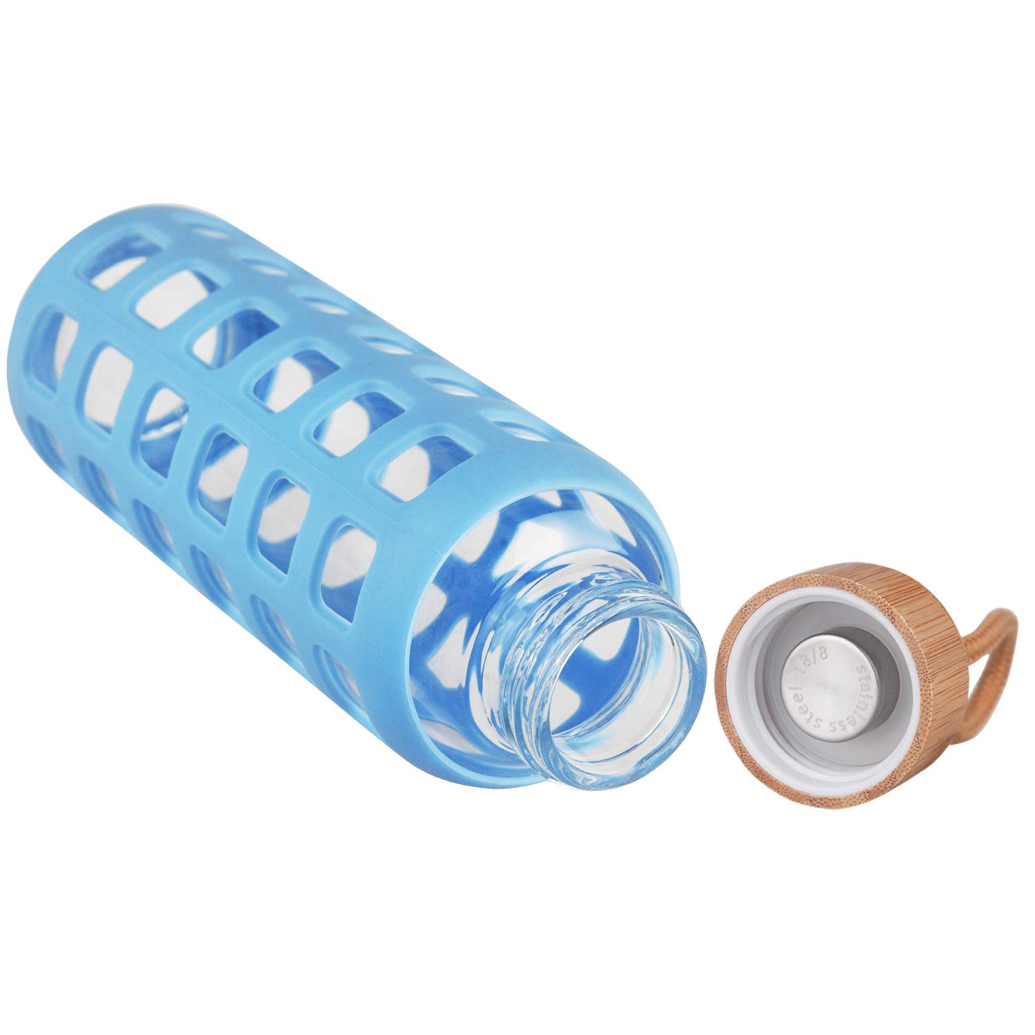 Gourde En Verre Cleesmil - Sans BPA, Avec Manchon En Silicone & Couvercle En Bambou - 360 Ml - Idéale Pour Le Sport, Le Bureau Ou Les Déplacements