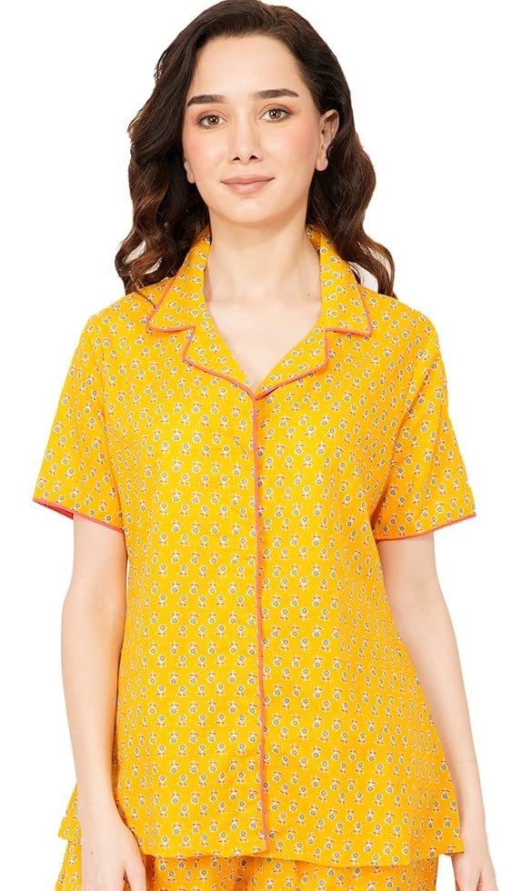 Image of Safeera Cotton Floral Printed 2 Piece Night Suit Top & Pajama Set for Women & Girls