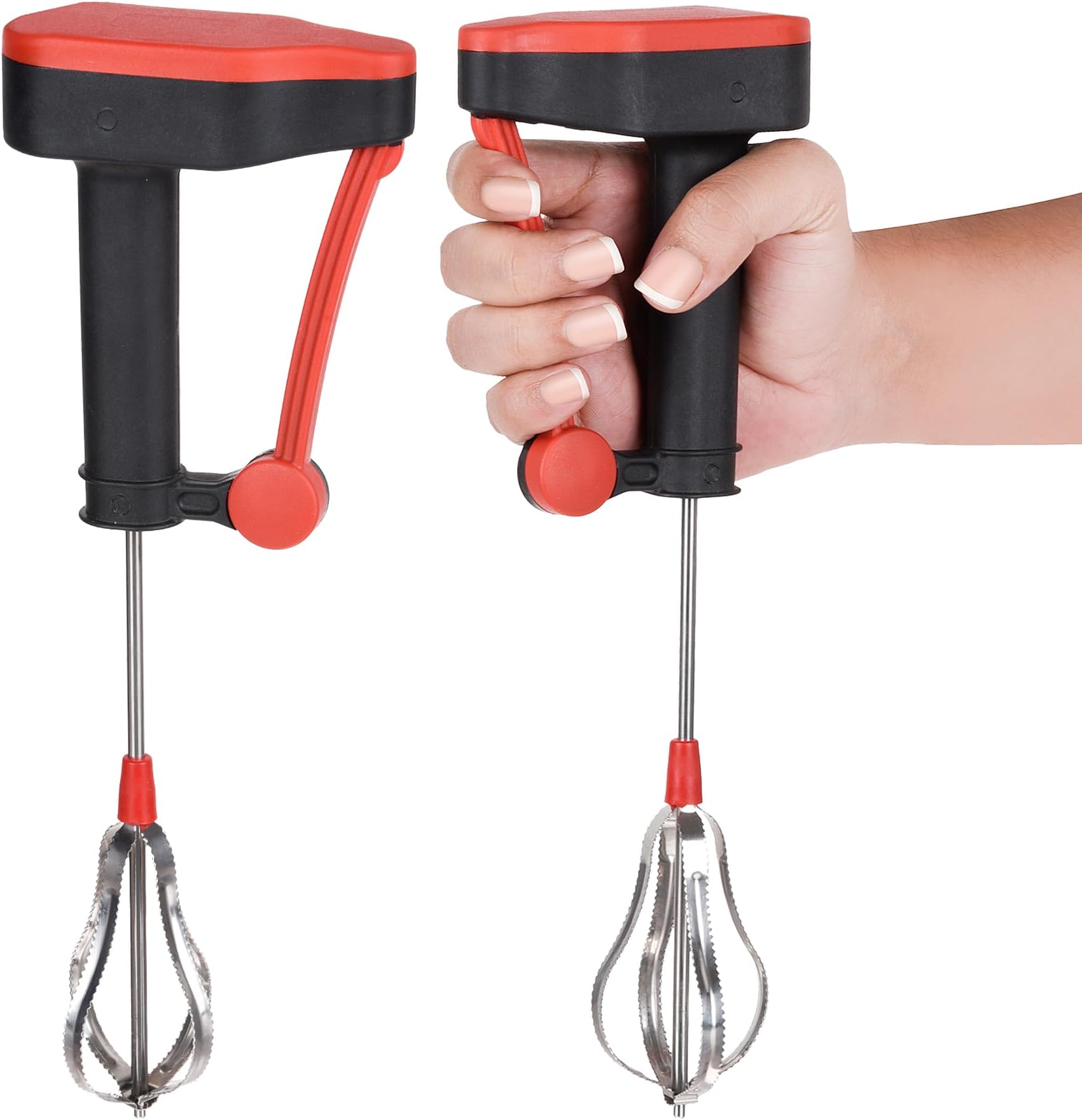 Kuber IndustriesPack of 2 Hand Blender|Milk Lassi Maker|Hand Press Mixer with Steel Blades|Egg Beater|Hand Mixer for Coffee-Lassi-Cream-Soup-Butter Milk|Hand Blender for Kitchen|Multicolor