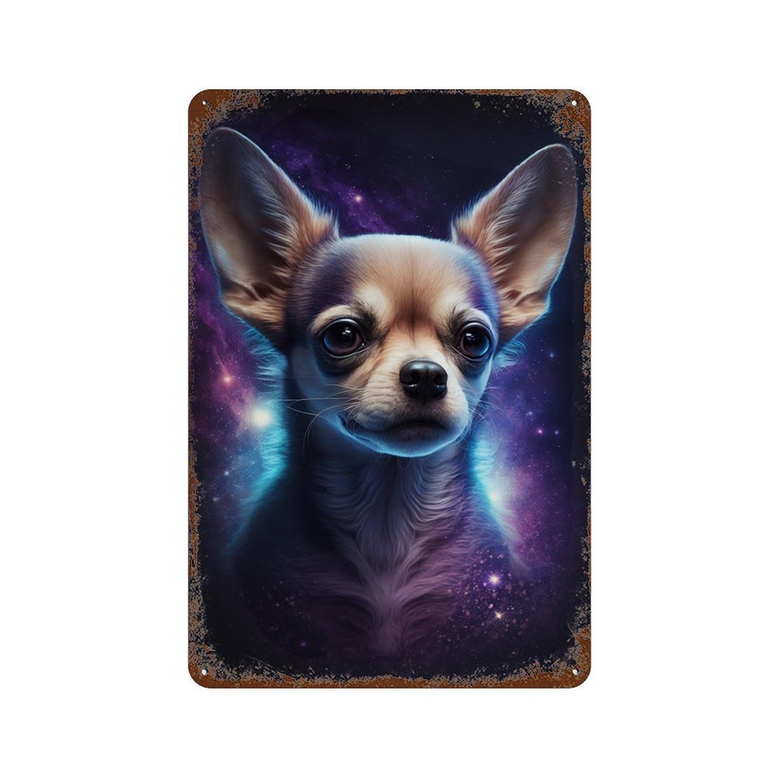 Galactic Chihuahua Portrait -3 Rustic Tin Plaque 11.8"x7.9", Rustic Home Decor for Office, Studio And Wall Decor