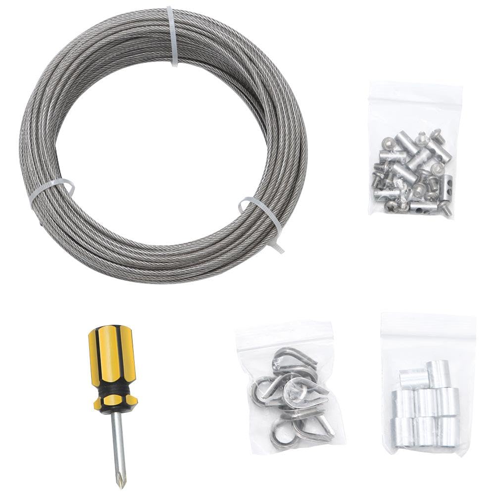 HOBBYIN 304 Stainless Steel Wire Rope Kit, 66ft/20M 3mm Cable Wire Rope Kit, Core Thimbles Aluminum Crimping Sleeves, for Climbing Plants Garden Wire Balustrade Fence