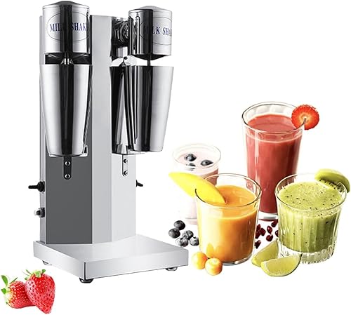 INTBUYING Máquina de batido de doble cabeza Máquina de batido de leche de acero inoxidable 2 velocidades con taza de mezcla, mezclador de batidos,