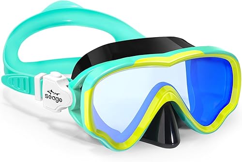 Seago - Gafas de natación para niños, máscara de buceo para jóvenes (5-15), anti vaho, vista clara de 180° Amarillo,azul-,Verde,rosado claro en