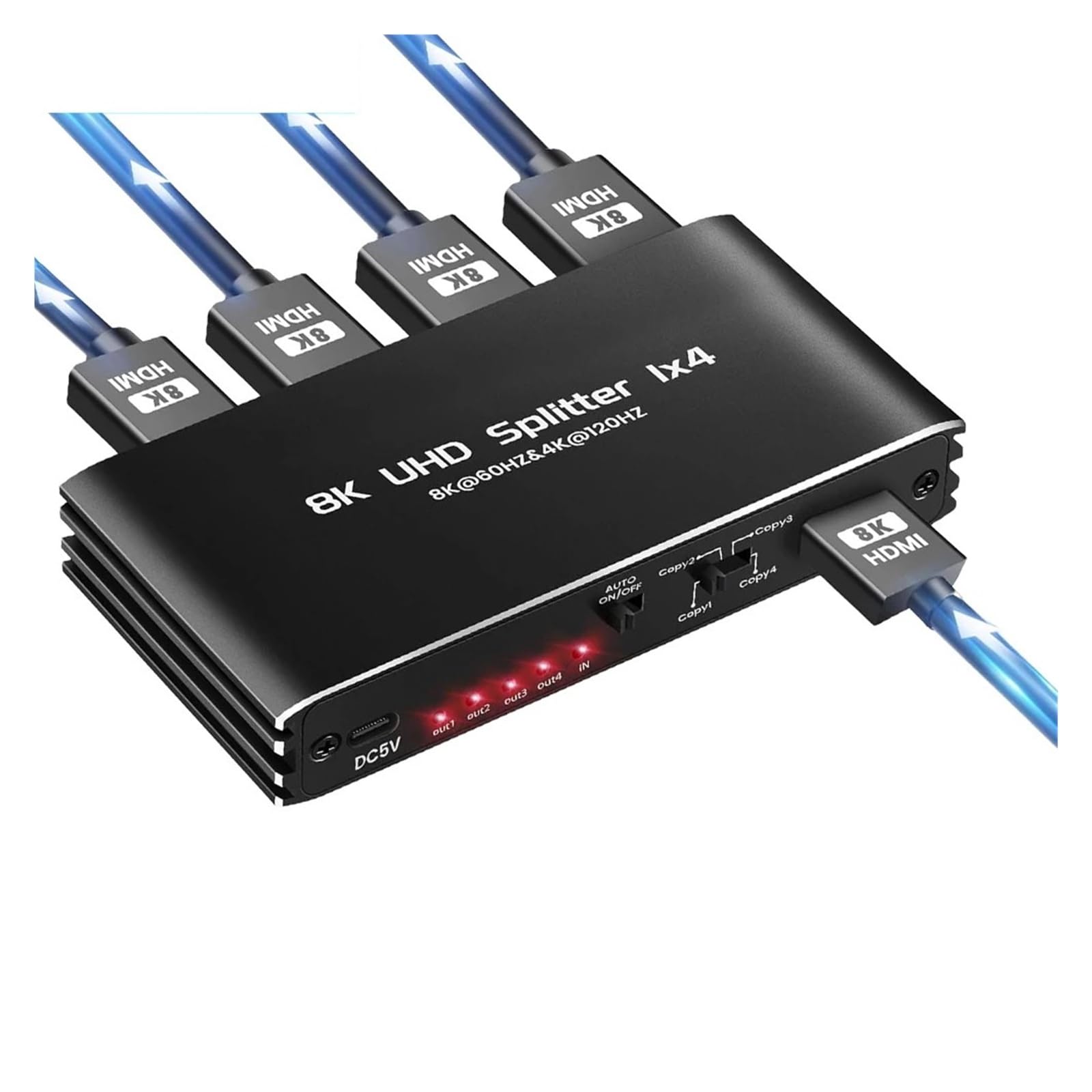 8K 60Hz Splitter 4 Outputs 4K 120Hz HDR 2.1 In Out Screens For Computer PS5 TV