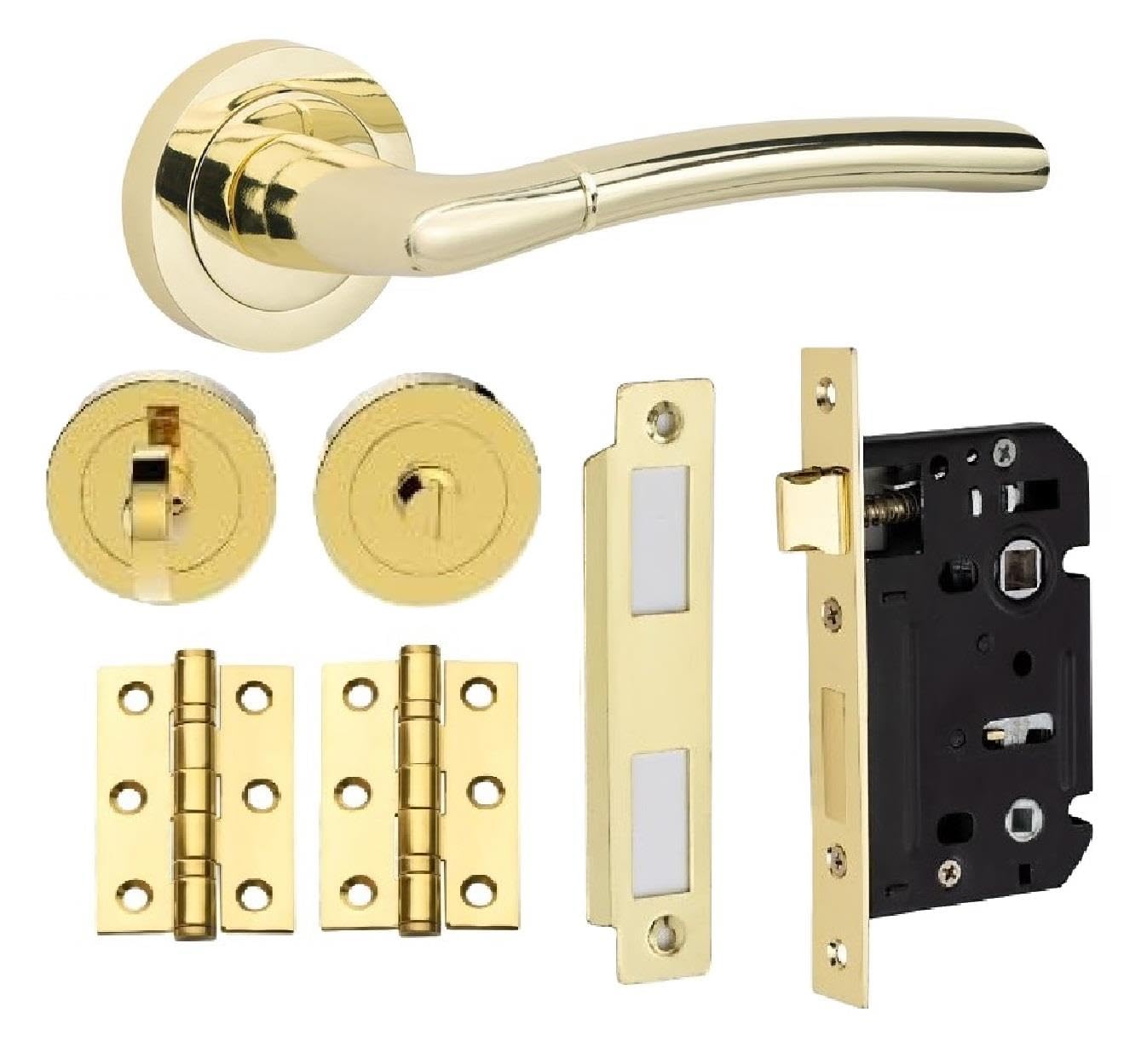 Golden Grace Indiana Bathroom Door Handles Set - Polished Brass - Timeless Design