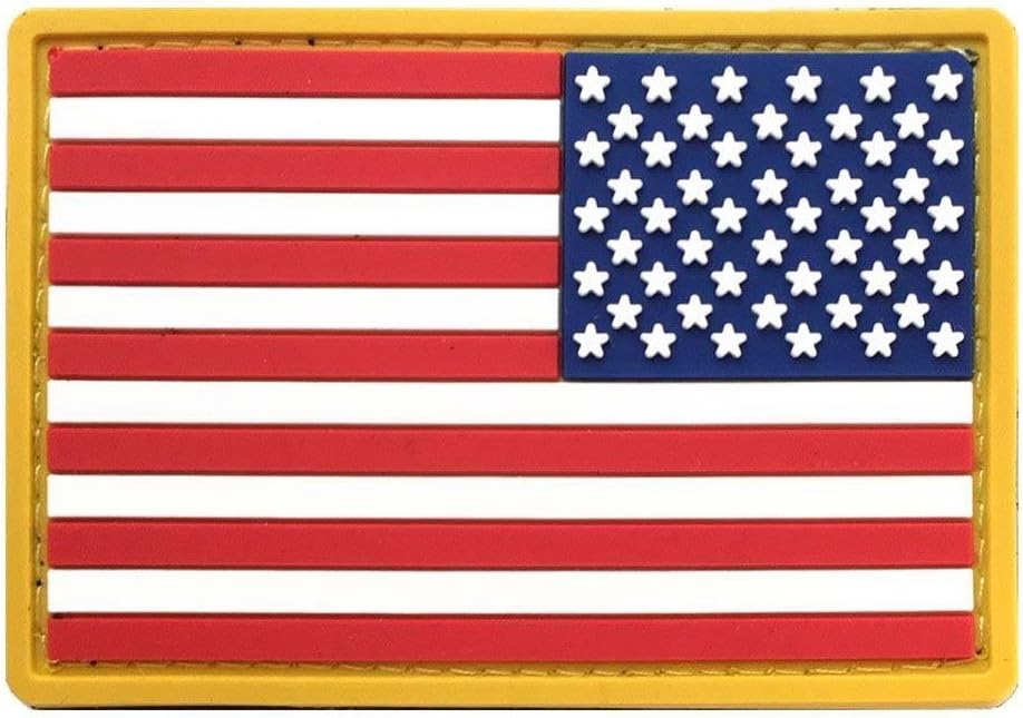 Gold Border American Flag PVC Patch - Reverse - USA Flag Patch United States of America Military Uniform Tactical Jacket Milsim Hats - Soft Rubber - Hook and Loop - 3" x 2"