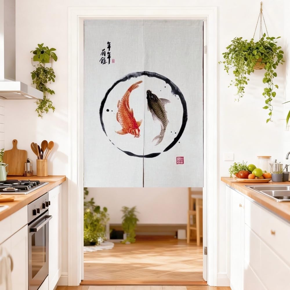 MYRU Japanese Noren Doorway Curtain Tapestry Entrance Feng Shui Door Curtain (Red Fish,33.5 Inches x 59 Inches)