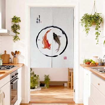 MYRU Japanese Noren Doorway Curtain Tapestry Entrance Feng Shui Door Curtain Red Fish,33.5 Inches x 59 Inches