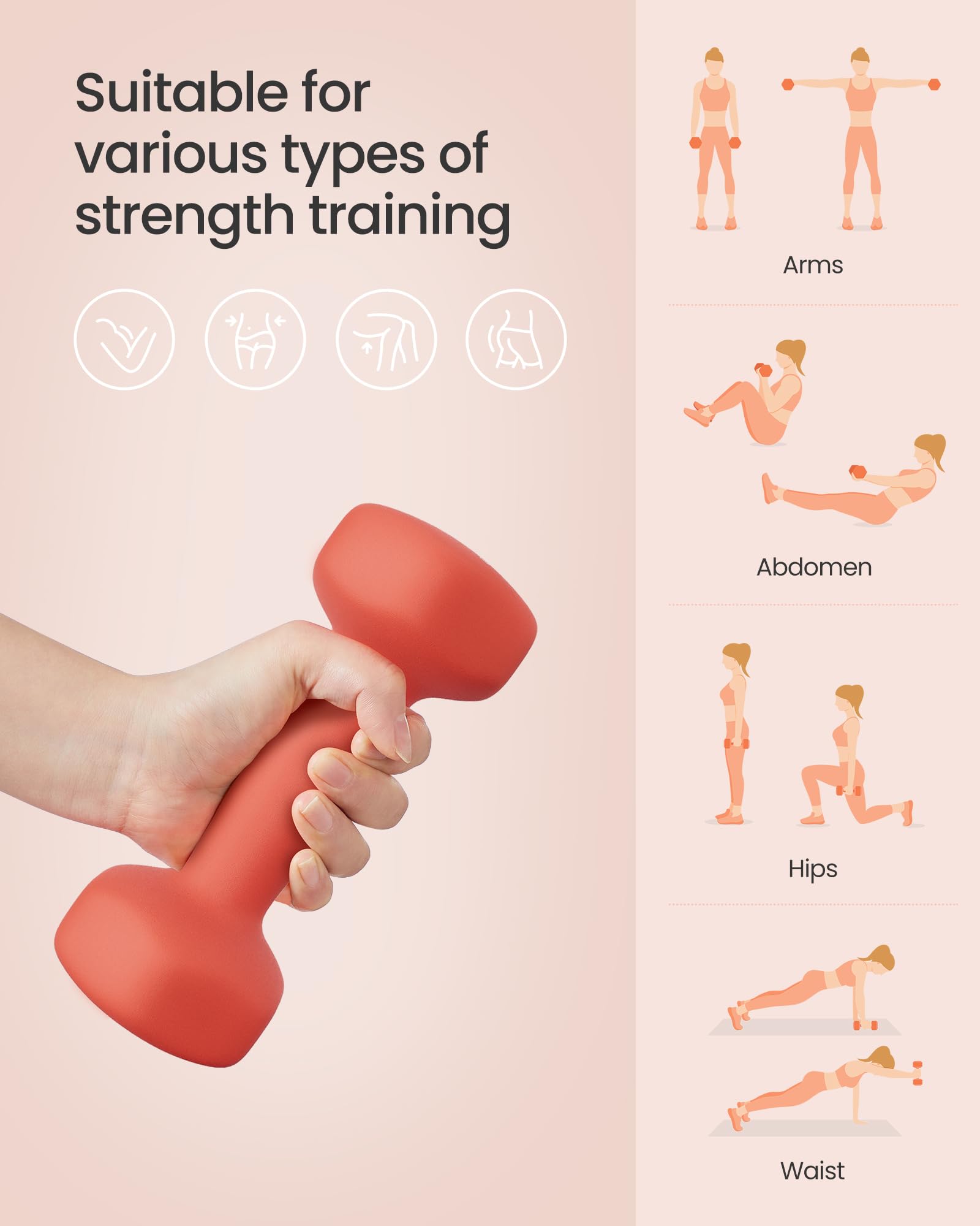 SONGMICS Weight Lifting Dumbbell Kit with Storage Stand, for Fitness, Vinyl Coated