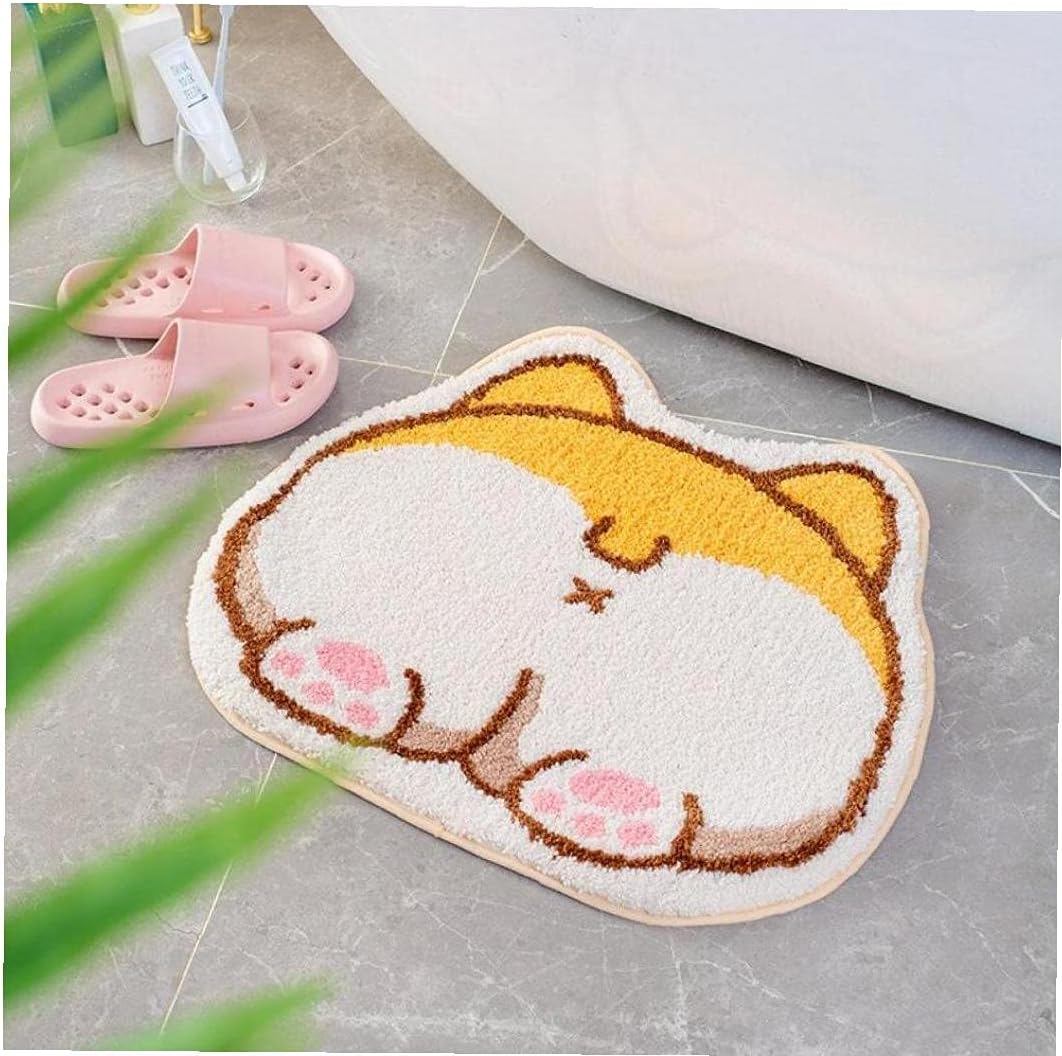 Cartoon Corgi Butt Carpets Cute Door Rugs Living Room Entrance Doormats Home Floor Mats for Bathroom Kitchen Bed Hallway, Yellow, 60x50cm