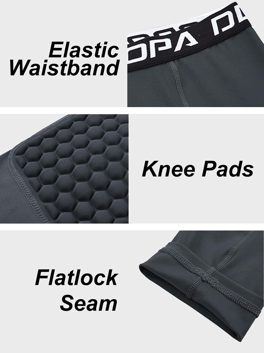 DEVOROPA Youth Boys' Compression Pants with Knee Pads 3/4 Basketball Athletic Tights Quick Dry Sports Workout Leggings - Image 5