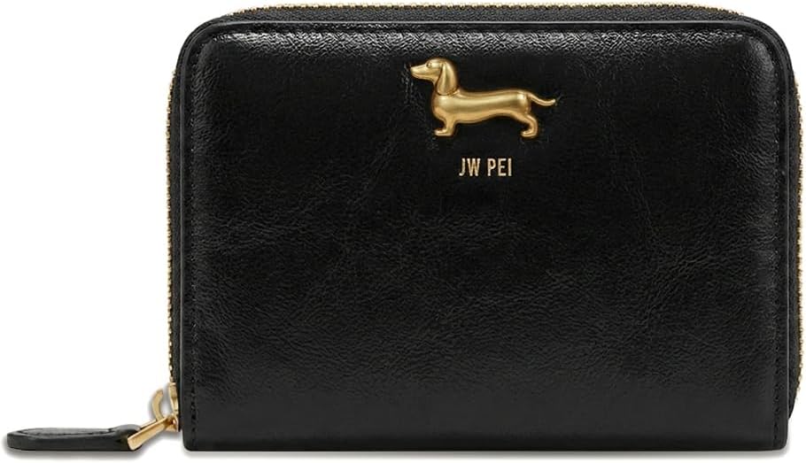 JW PEI Maeve Dachshund Metal Emblem Zip Wallet - Black