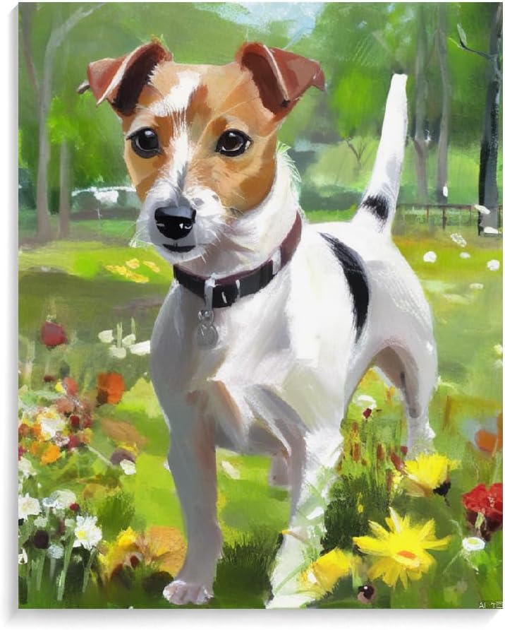 DIY Paint by Numbers Jack Russell Terrier Dog on Canvas Painting Kits for Adult, Beginner Oil Painting Kits Gift 16x20inch(40x50cm) Frameless