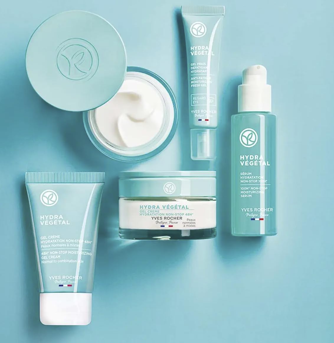 Yves Rocher Hydra Vegetal 100-Hour Intensive Moisturizing Face Care Set Cream Mask 75 ml / 2.5 fl.oz & Serum 30 ml / 1 fl.oz – 3-in-1 Hydration with Edulis Cellular Water