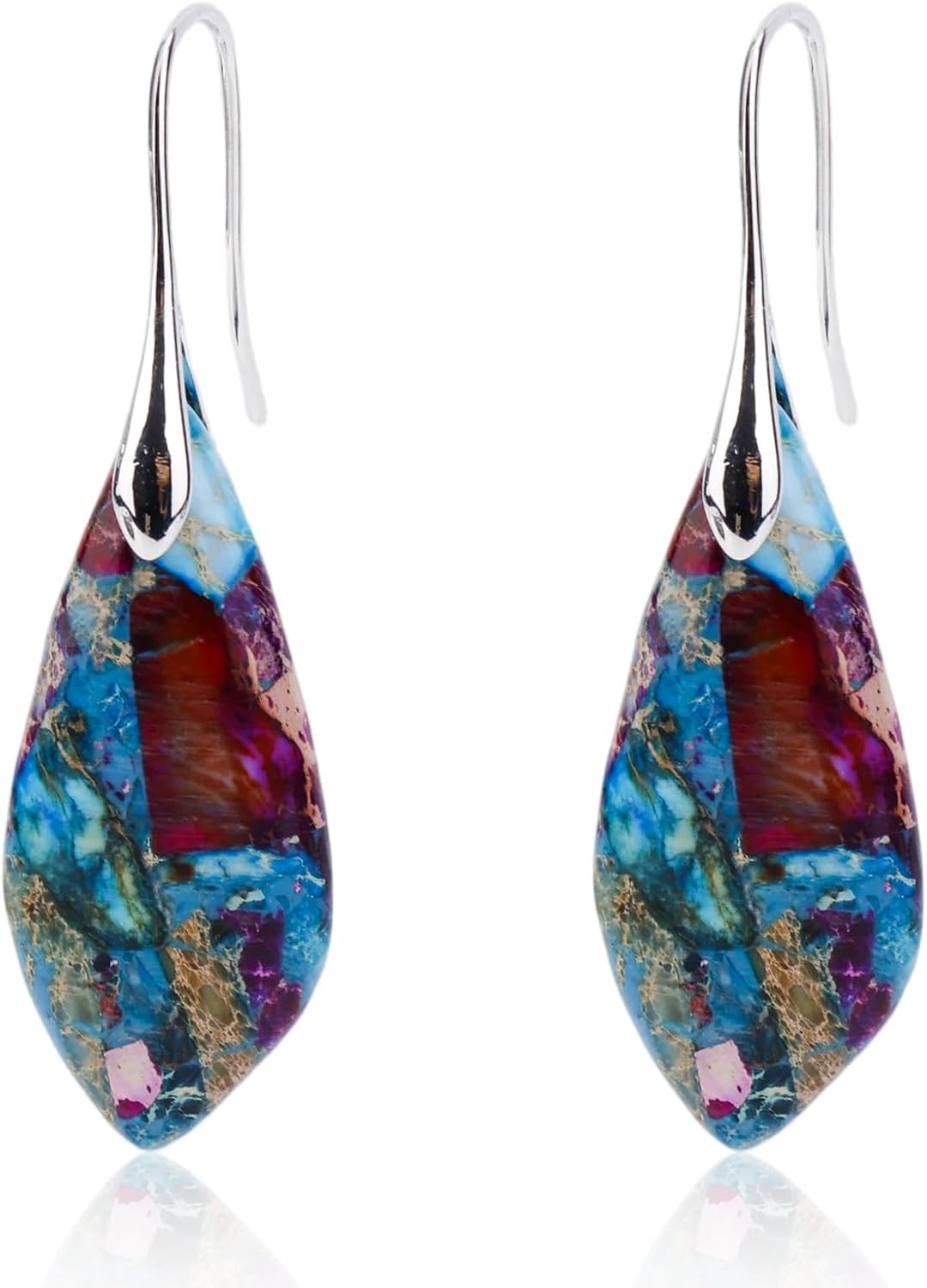 Fishhoop Dangle Drop Earrings, Natural Stone Fish Pendant Dangling Earrings Trendy Teardrop Shaped Gemstone Personalized Jewelry for Women