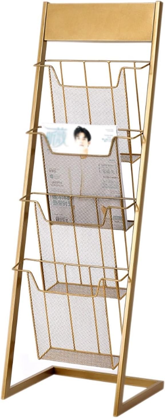CGCSYZ Magazine Racks, 4-tier Brochure Display Racks, Floor Standing Magazine Racks, Newspaper Racks, For Product Exhibitions Brochure Display Stand for Exhibitions (Gold)