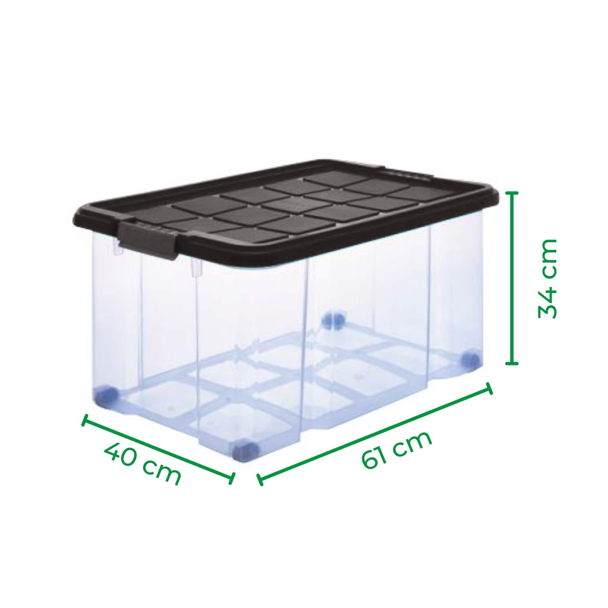 Novaliv 4 cajas de plástico con tapa, ruedas de 55 l, 61 x 40 x 34 cm, transparentes, gris antracita, cajas grandes, cajas de almacenamiento, caja de plástico