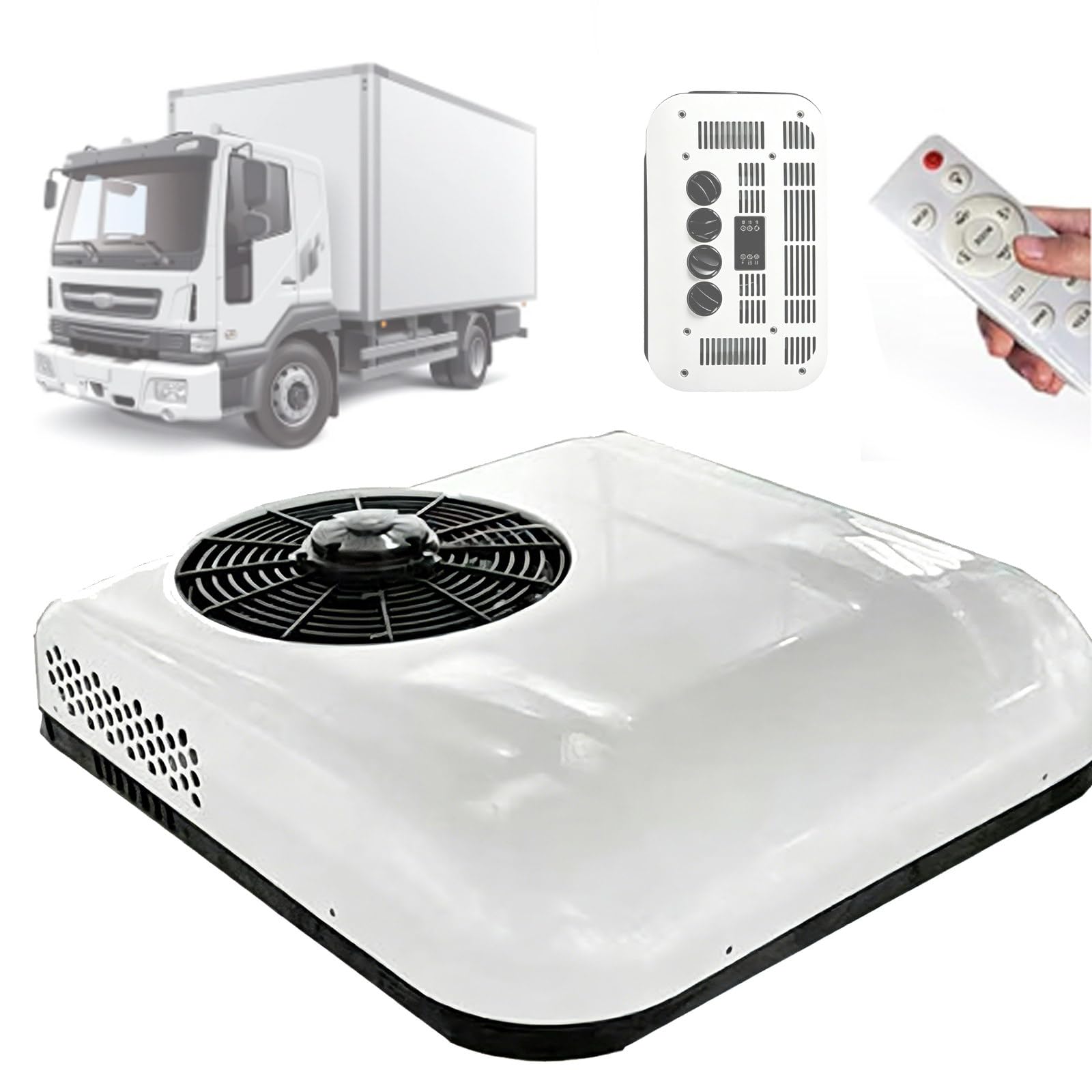 ZyKnaurral 12V/24V DC Rooftop Air Conditioner,Truck Cab Split AC unit for Tractor Motorhome RV Camper with Cooling Ventilation Air Purific-ation 2200W Cooling,Non-Ducted,with Remote Control 12V