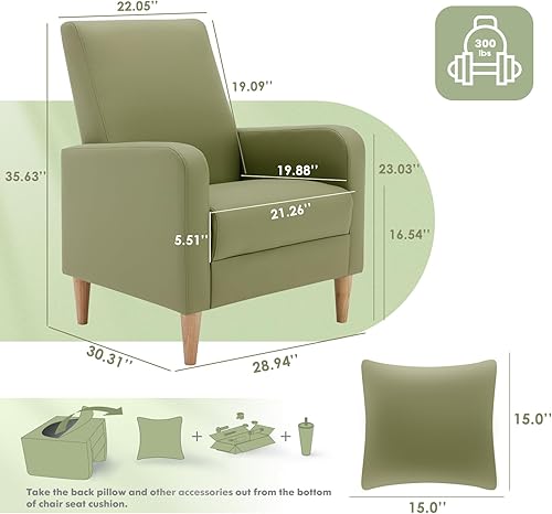 Miniatura 65 de COLAMY - Sillón moderno con cojín para sala de estar, sofá individual y auxiliar para ocio y lectura, tapizado en tela con patas de madera, color