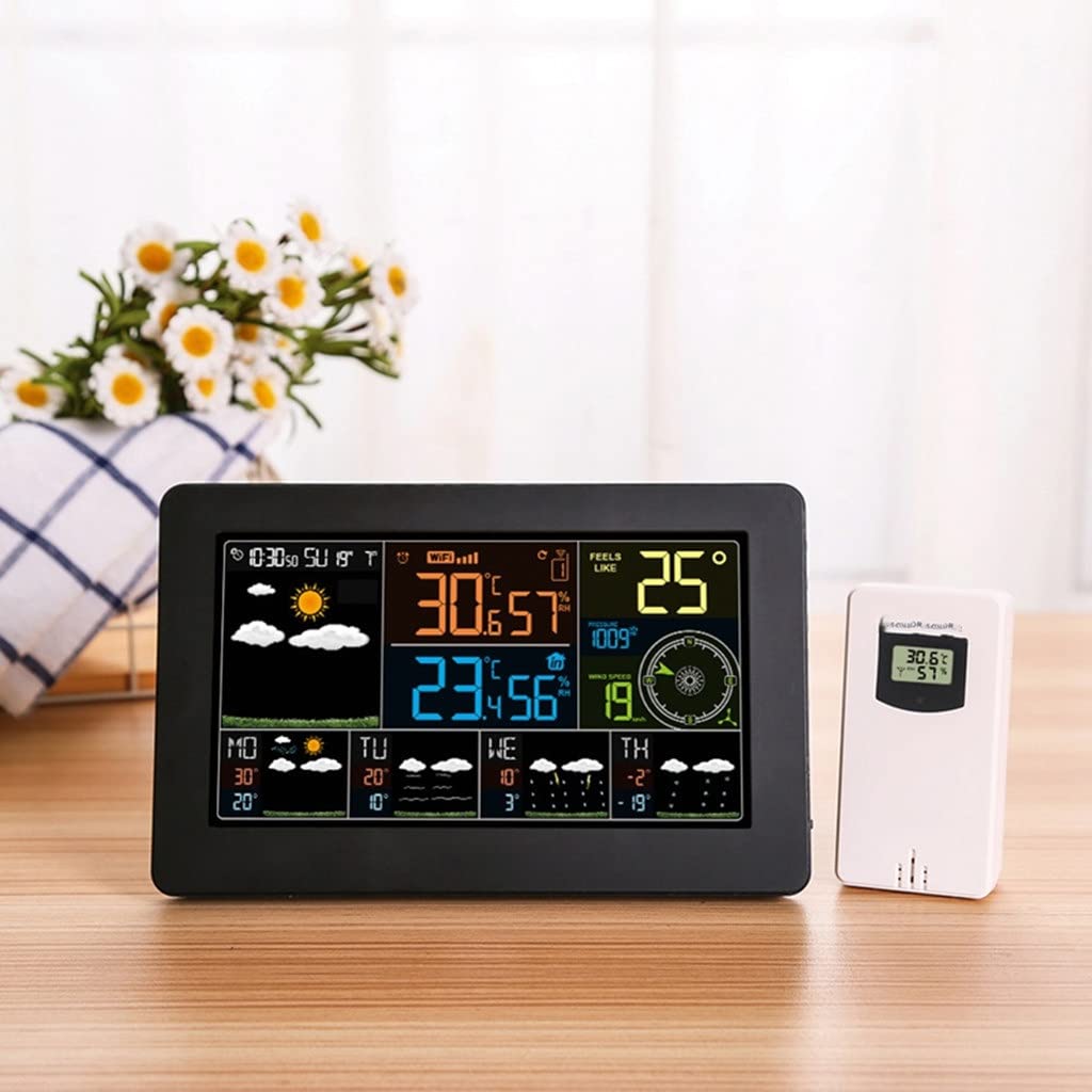 JSEIAJB Digital Alarm Wall Clock Weather Station Indoor Outdoor LCD Temperature Humidity Meter Barometer