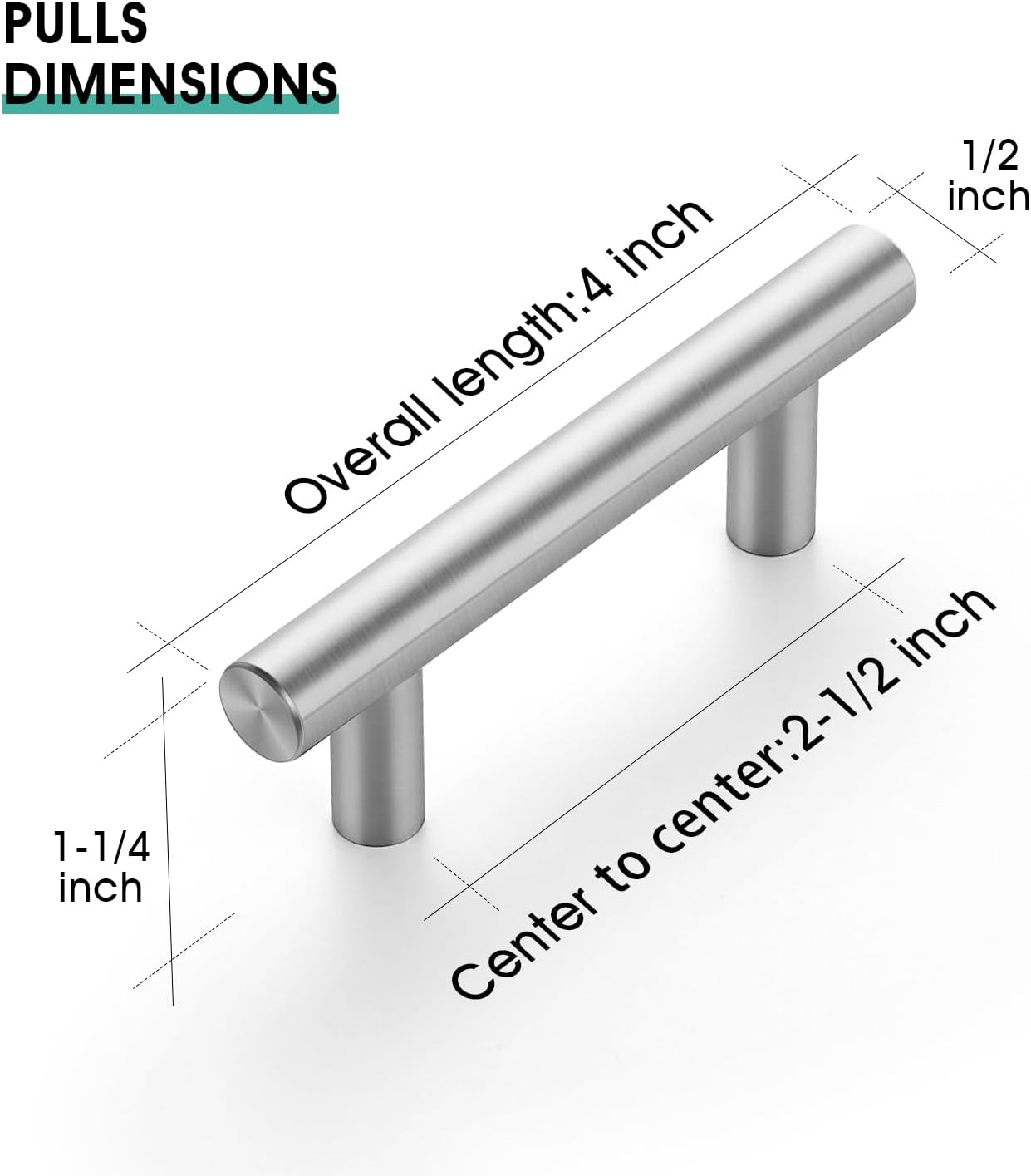  Brushed Nickel Cabinet Pulls Drawer Pulls, 2-1/2 Inch CC, 10 Pack | 4 Inch Length Stainless Steel Pulls, Smooth Bar Grip, Kitchen Cabinet Upgrade, For Cupboards, Drawers, Dressers, Wardrobes thumbnail