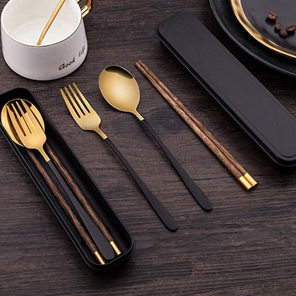 baguettes japonaises cooking chopsticks Baguettes réutilisables antidérapantes, ensemble de cuillères pour lave-vaisselle, boîte de rangement pour fourchettes, ensemble de trois pièces