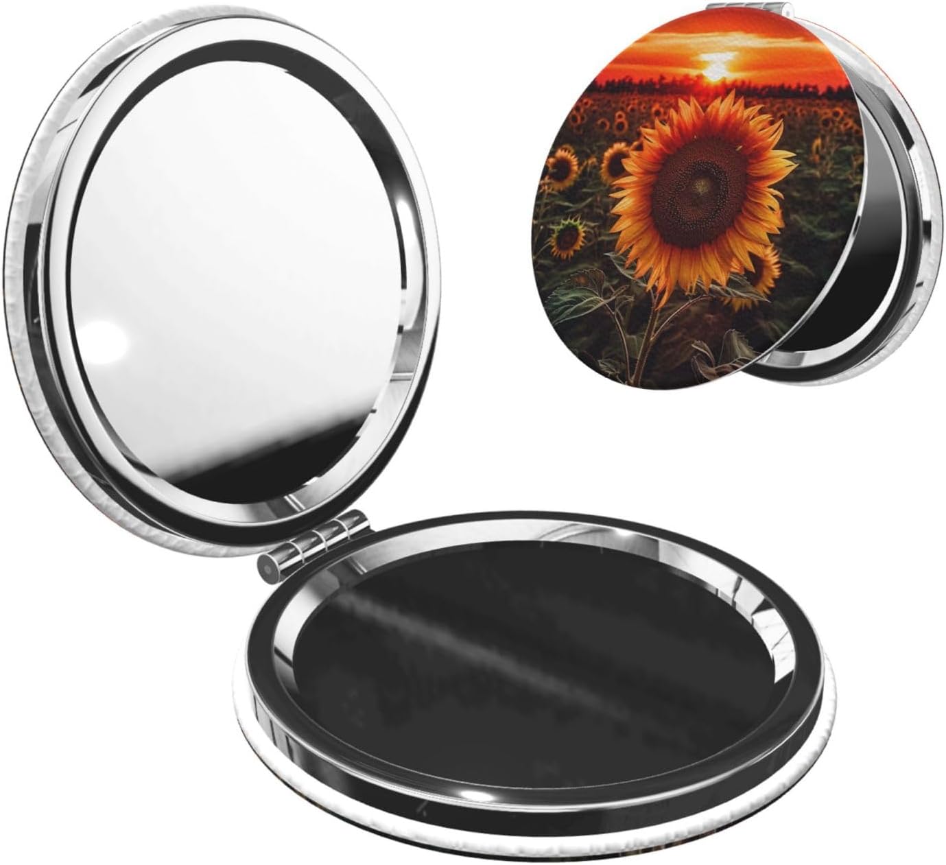 Sunset Sunflower Compact Mirror Small Travel Makeup Mirror 2X 1x Magnification Portable Folding Mirror Lightweight Metal Cosmetic Pocket Mirror for Women Gifts