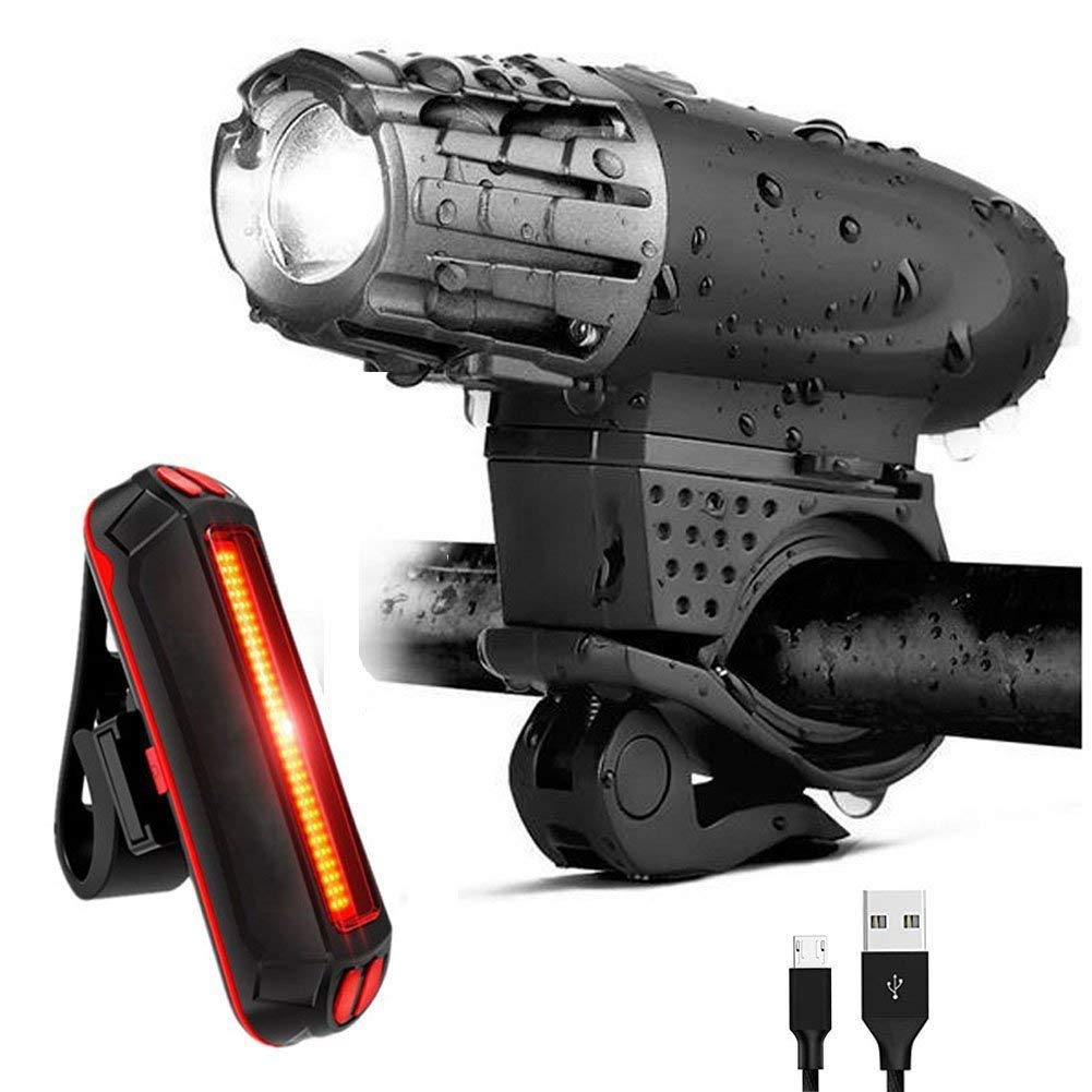 Bicycle light set, flashlight LED, USB rechargeable, night riding, hiking horseback camping outdoor, IPX5 waterproof
