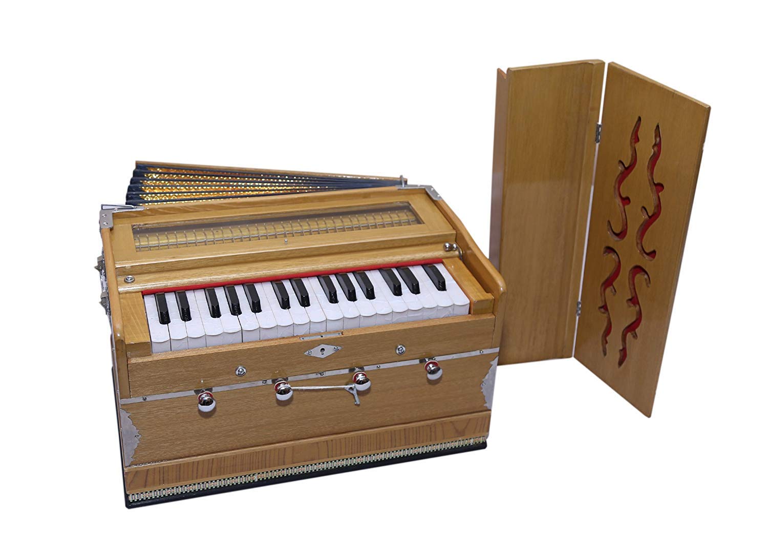 Decora Emporium 2 Reed 4 Stopper (2 Drones + 2 Stops) 2.5 Octaves Standard Harmonium, 32 Keys, Coupler, Multi Fold Bellow,Natural Color With Cover/Bag (BEST SOUND QUALITY)