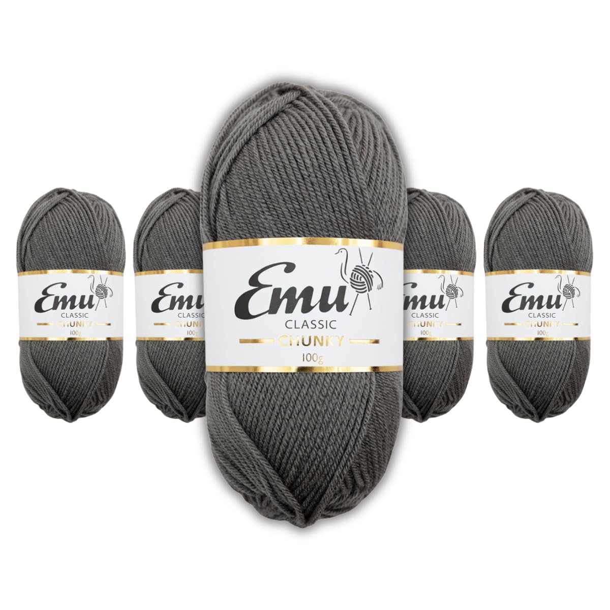 Emu Classic Chunky Acrylic Yarn 100g Balls 164m, Pack of 5, Slate - 162