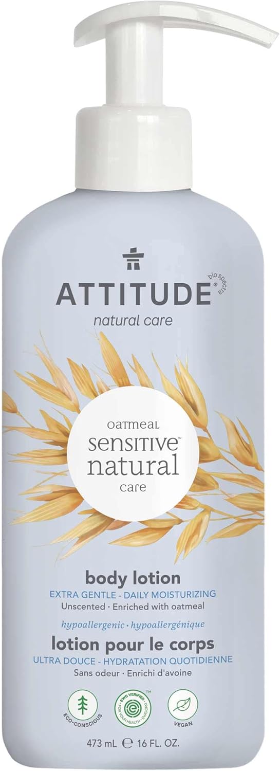 ATTITUDE Extra Gentle Body Lotion for Sensitive Skin Enriched with Oat, EWG Verified