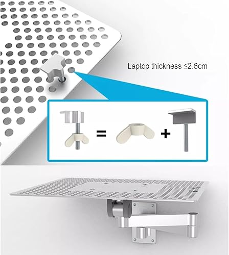 Miniatura 7 de Laptop Wall Mount Holder, Adjustable Laptop Holder with Mouse Tray, Adjustable Articulating Arm, for Office, Workstation, Silver