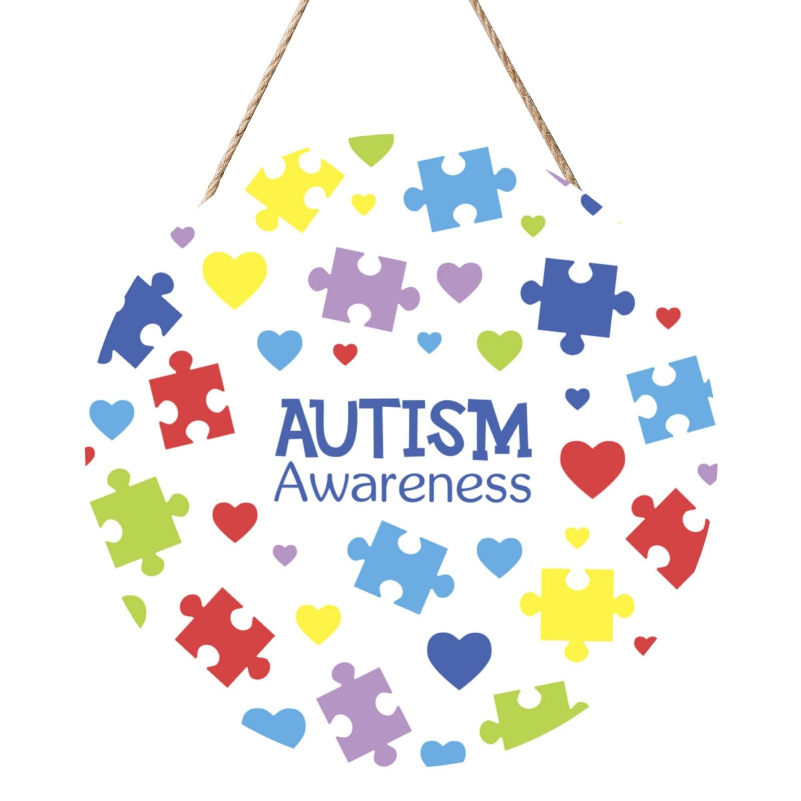 Autism Awareness Door Signs Plaques Wood Welcome Sign For Front Door Wall Hanging For Home Farmhouse Office Classroom Party Decoration