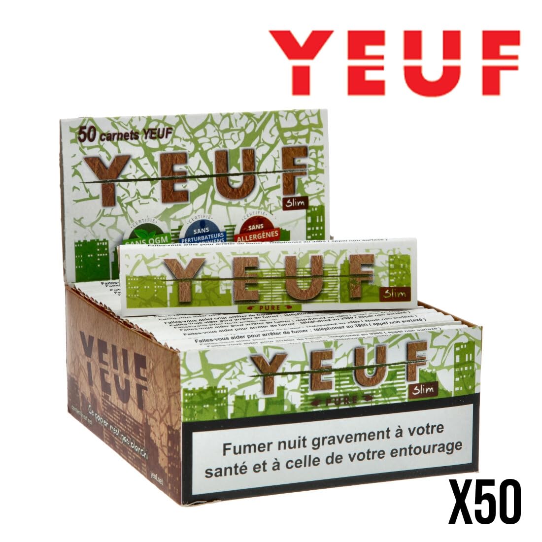 FEUILLES A ROULER SLIM YEUF PURE - BOITE DE 50 PAQUETS
