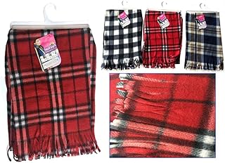 3 Pc Men Women Cashmere Fleece Scarf Warm Plaid Pashmina Wool Winter Scarves, Red (ATB-21014WW - 3PC)