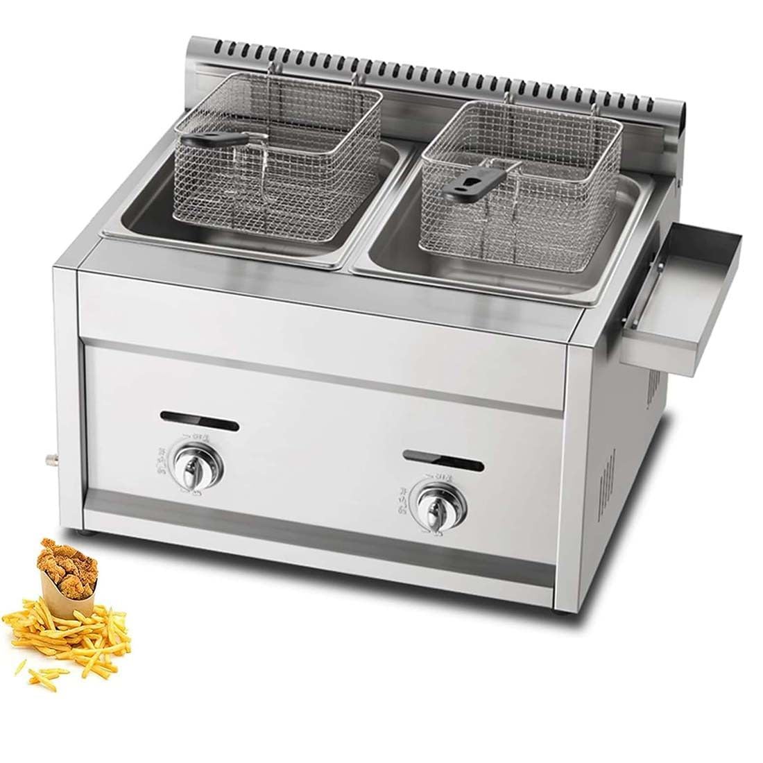 Friggitrice Professionale, Friggitrice a Gas Grande Capacità 20L/30L, Friggitrice Gpl in Acciaio Inossidabile per Uso Domestico E Commerciale, Potenza Di Fuoco Regolabile,2Tank