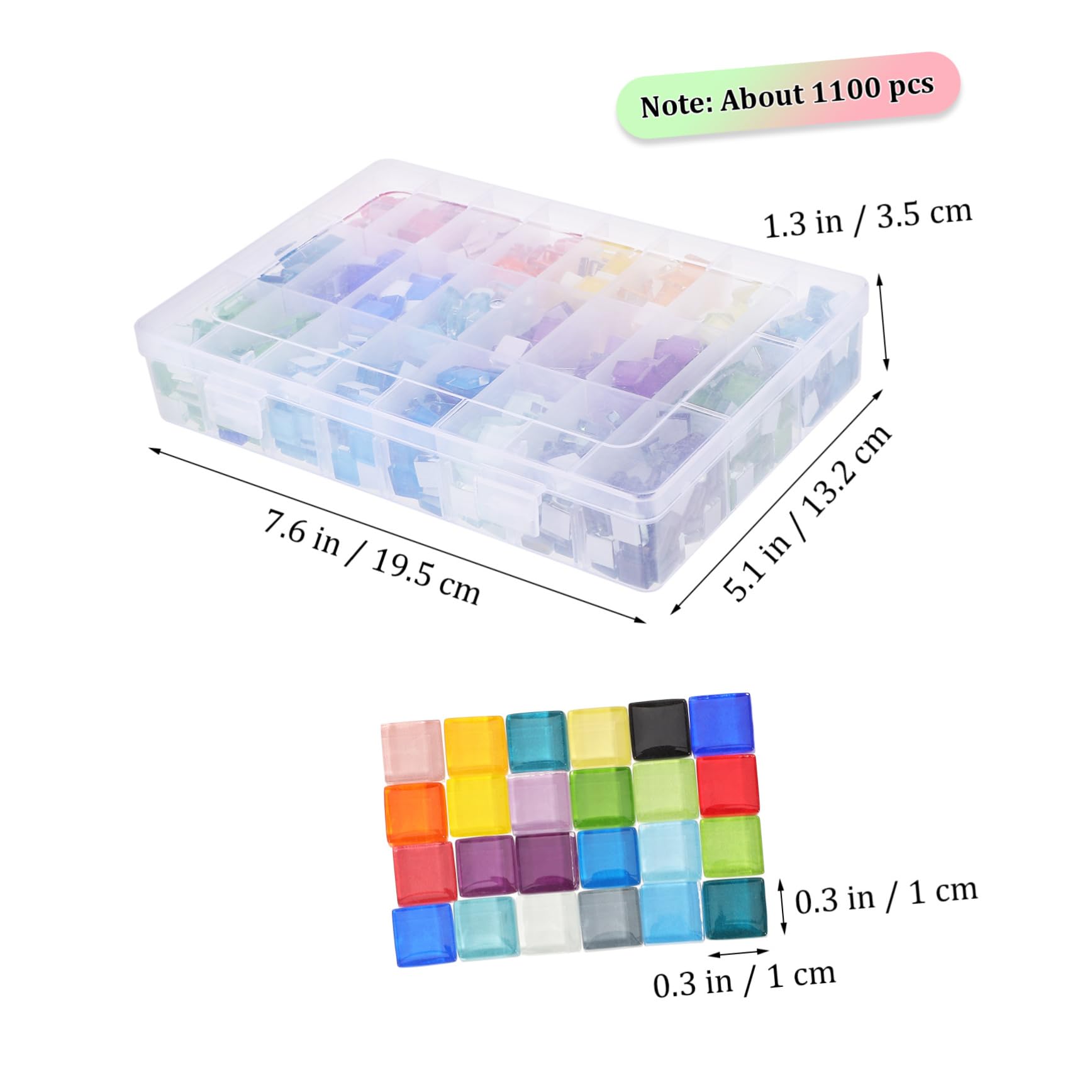 Housoutil Azulejos de Mosaico de Vidrio para Manualidades, Compartimentos, Aprox 1100 Piezas, Colores Vivos, Adecuado para Posavasos y Macetas