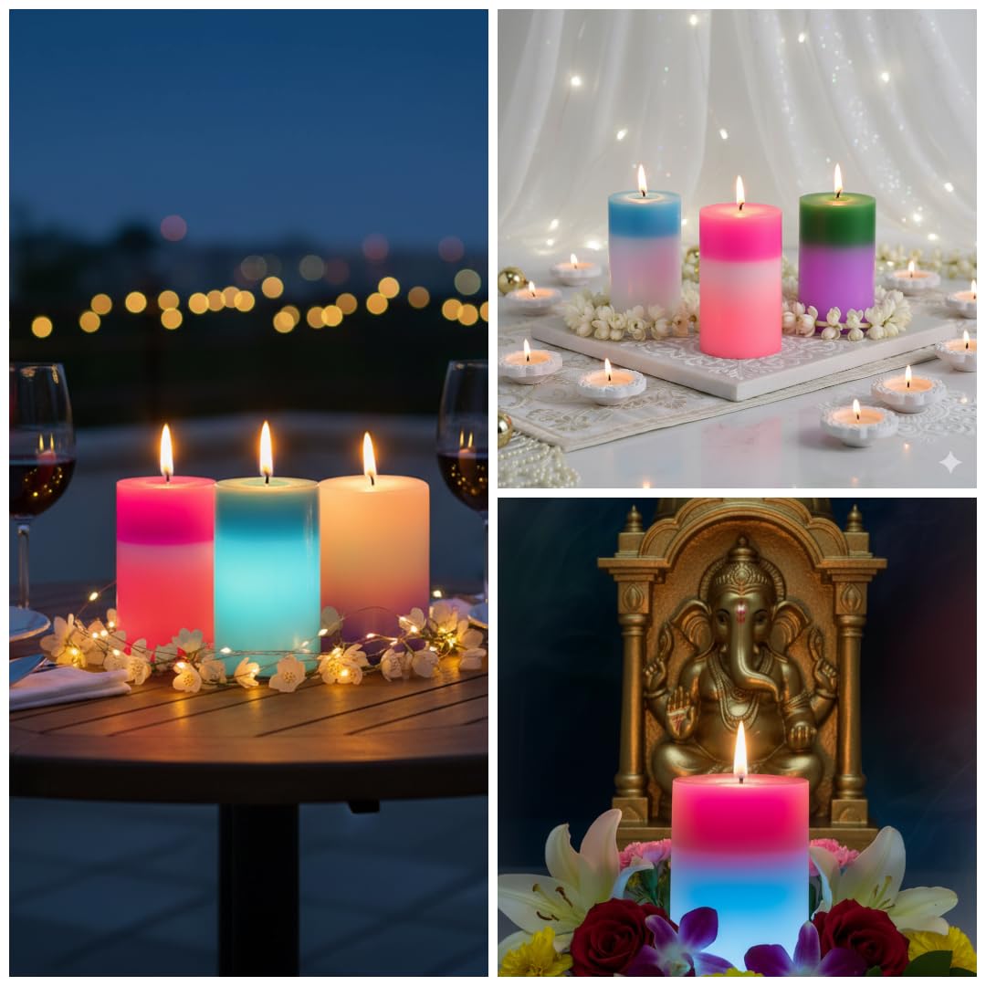TRIVYOM Round Real Wax LED Candle with Color Changing Magic Flame – Multicolor, Realistic Flickering Light, Suitable for Room Decor, Diwali, Weddings, Romantic Settings & Gifting - 1Pcs, Multi-image-40