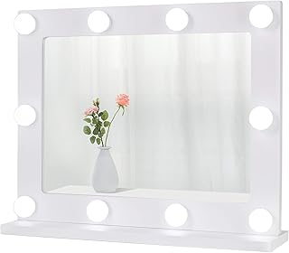 Waneway Specchio Trucco Professionale con Luci, Hollywood Specchio Illuminato per Make up, Grande Specchio con 10 Lampadine LED Luminoso e Dimmerabili per Toeletta, da Tavolo o da Parete, Bianco