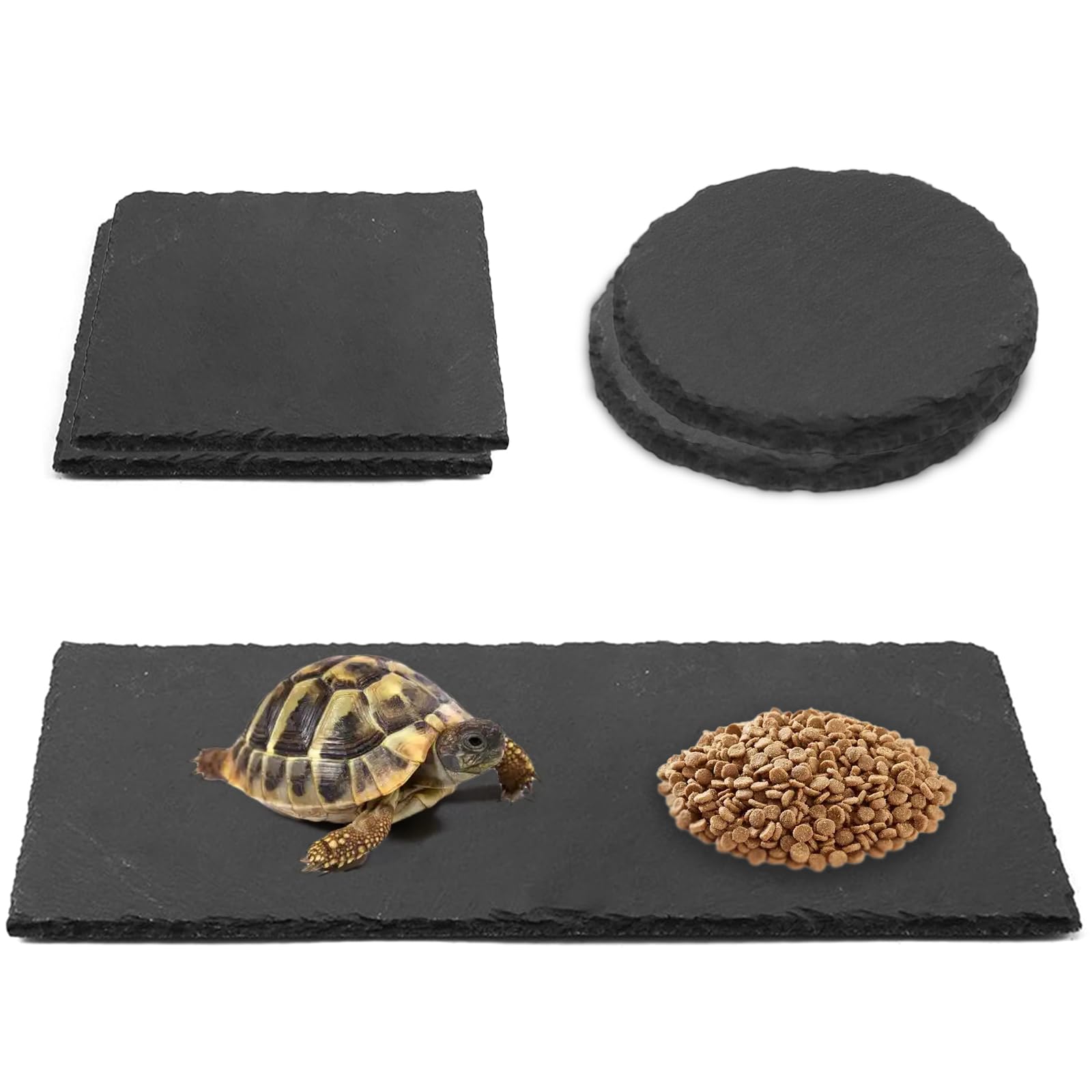 ZXCBW 5 Pcs Turtle Basking Platform, Tortoise Rock Plate Slate Reptile Habitat Natural Slate Pad Reptile Feeding Dish for Turtle Lizard Gecko Habitat Decor (3 Size)
