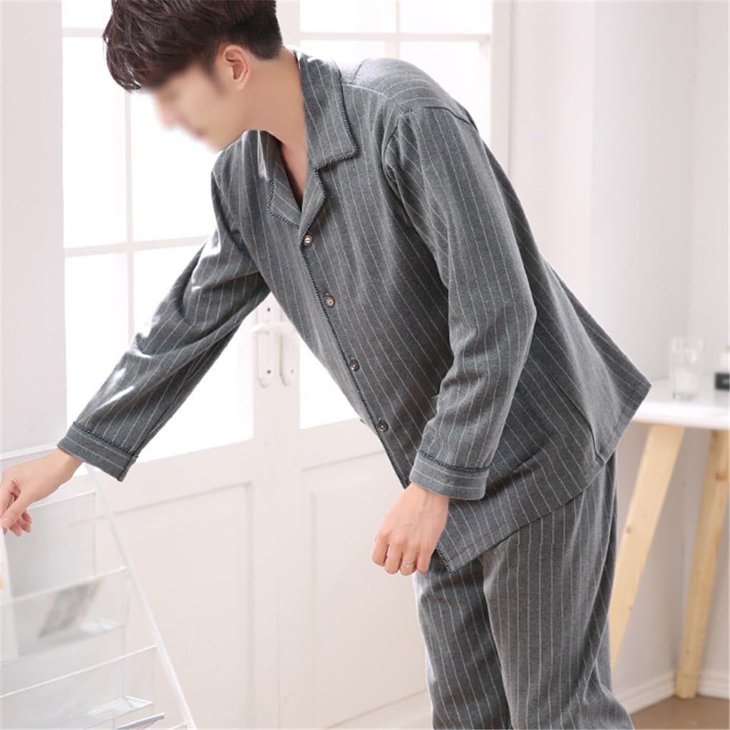 Men's Pyjamas Spring and Autumn Cotton Long Sleeve Loungewear Lapel Suit