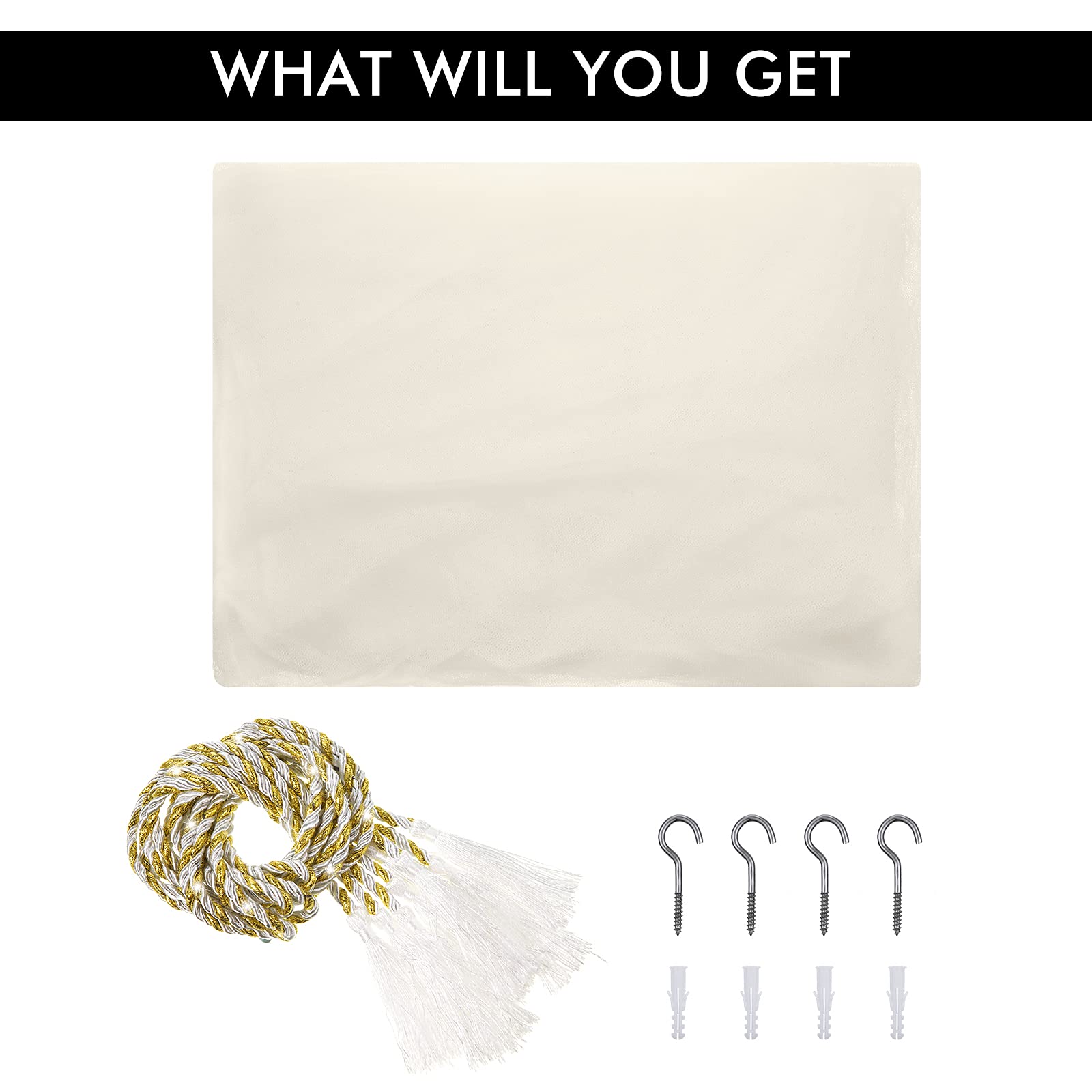 4 postes de esquina Mosquitera cortinas de cama grandes mosquiteros para dormitorio, decoración de princesa, cortinas con 4 colgantes de borla para cama matrimonial, Queen, King (beige) 5