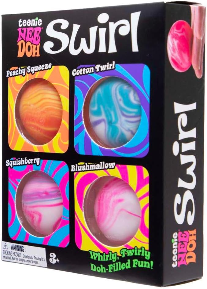 Schylling NeeDoh Teenie Swirl 4 Pack - Sensory Squeeze Toy - 1.5" in Diameter - Colors May Vary