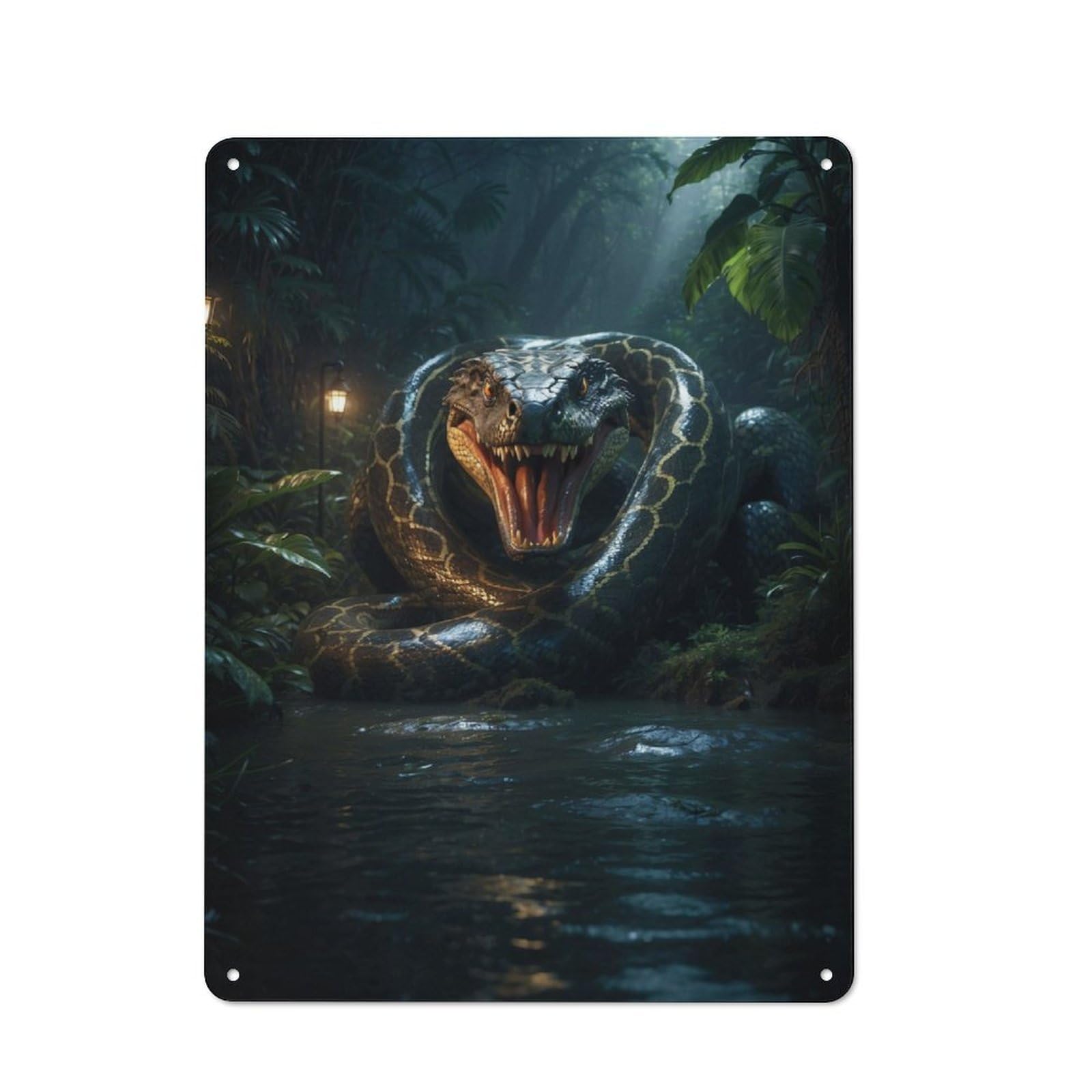 Junmoney Giant Emerald Green Snake Rustic Metal Plaque 40X30cm For Guest Room Or Hallway, For Home Interiors, Feature Walls And Decorative Displays