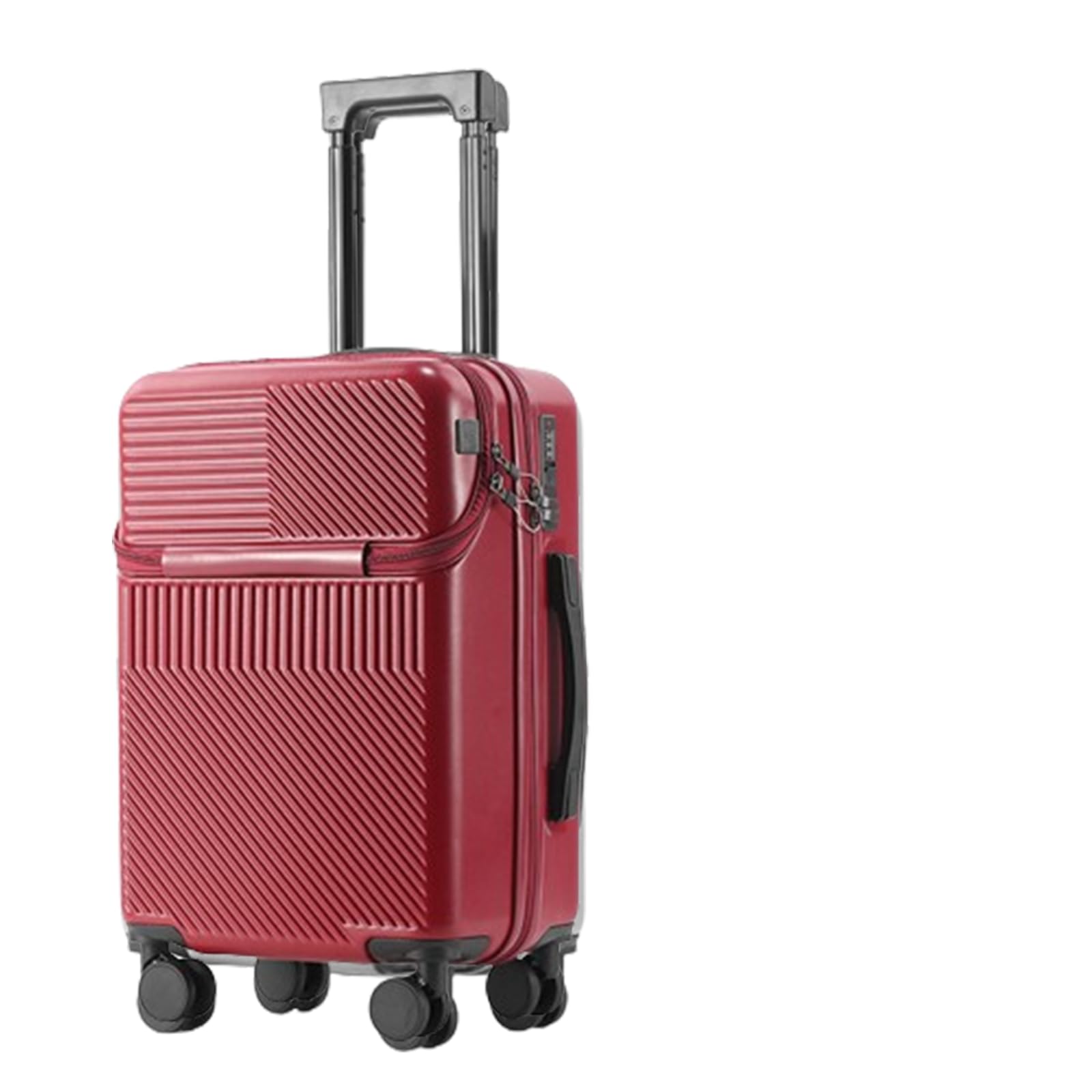 Trolley rigido con telaio in alluminio, interfaccia USB, portabicchieri, per vacanze di lavoro (rosso 86,4 cm), Rosso, 86,36 cm