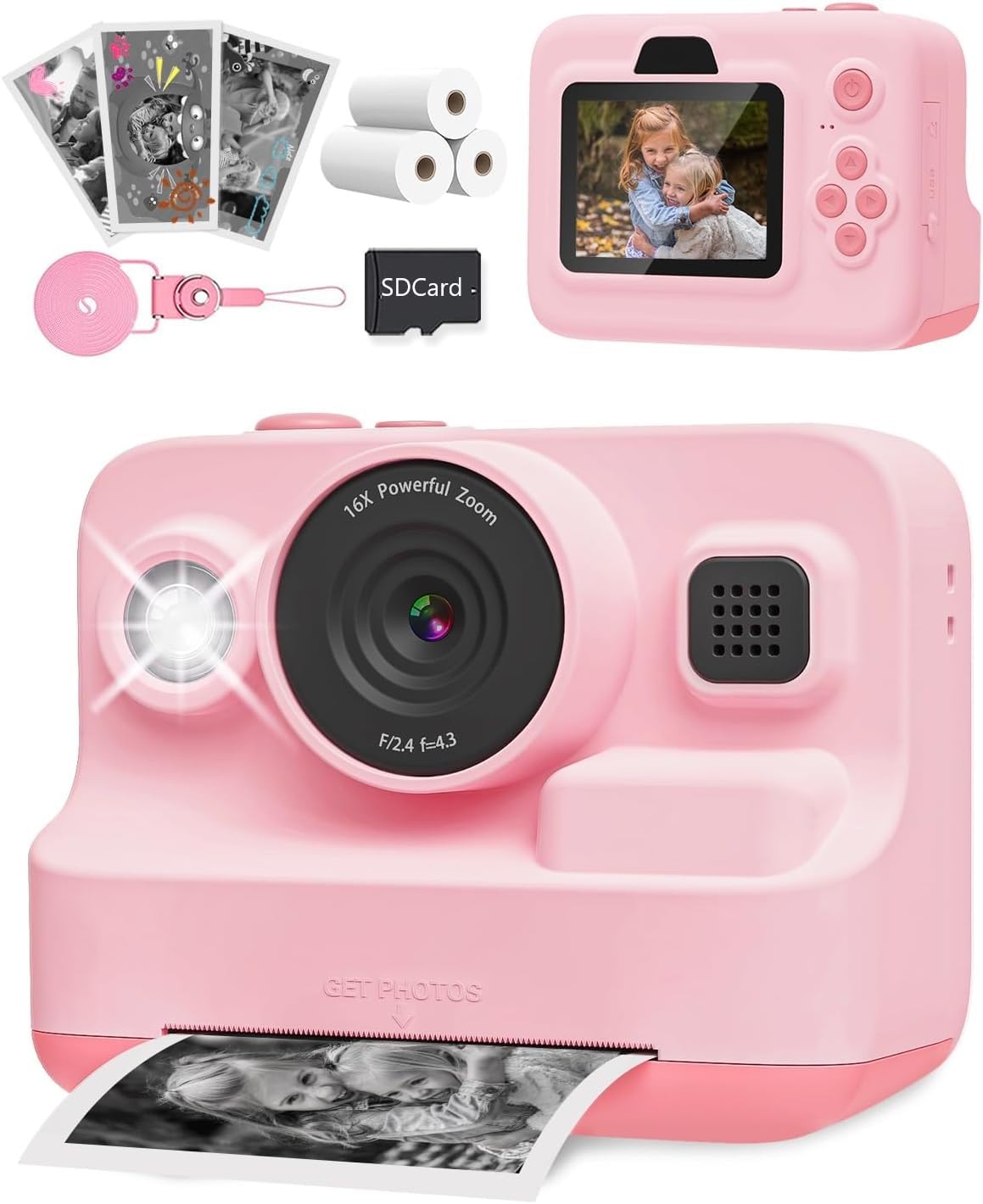Camera Instant Print, 1080P Kids Digital Camera with Printer Paper, Christmas Birthday Gift for Girls (Pink)-image-43