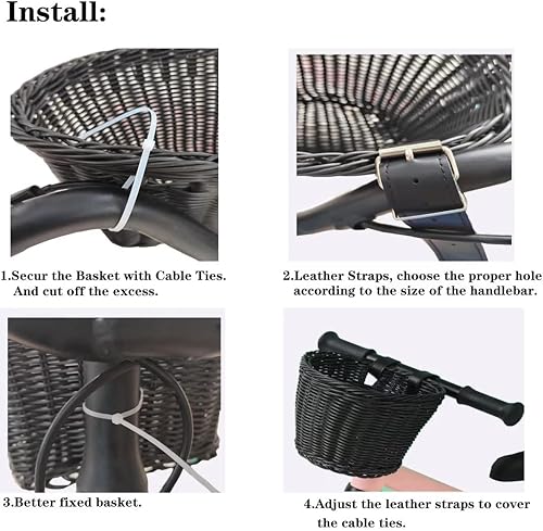 Miniatura 7 de Cesta para bicicleta, cesta de almacenamiento frontal para manillar con correas de cuero ajustables, accesorios de bicicleta, tejida a mano,